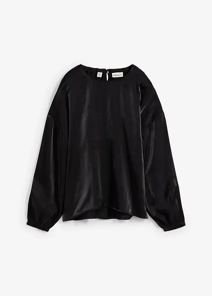 Oversize-Bluse mit Schnürung aus Viskose-Mix in schwarz von vorne - bonprix Oversize-Bluse mit Schnürung aus Viskose-Mix in schwarz von vorne - bonprix