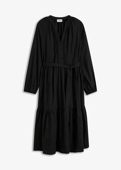 Midikleid mit Crochet-Einsätzen in schwarz von vorne - bonprix Midikleid mit Crochet-Einsätzen in schwarz von vorne - bonprix