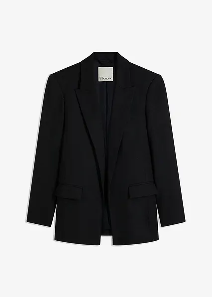 Blazer in Leinenoptik mit gestreiftem Futter in schwarz von vorne - bonprix Blazer in Leinenoptik mit gestreiftem Futter in schwarz von vorne - bonprix