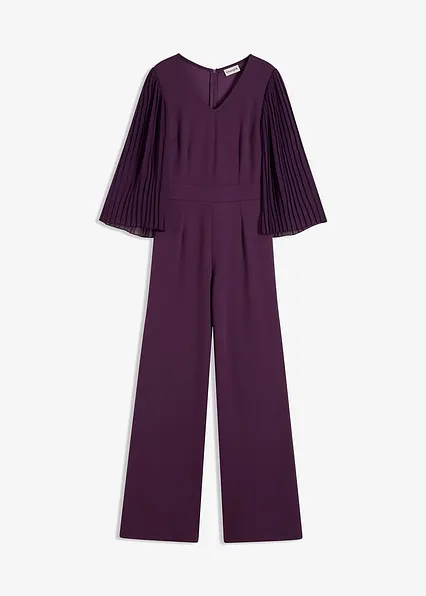 Jersey-Overall mit Plissee-Ärmel aus feinem Chiffon in lila von vorne - bonprix Jersey-Overall mit Plissee-Ärmel aus feinem Chiffon in lila von vorne - bonprix
