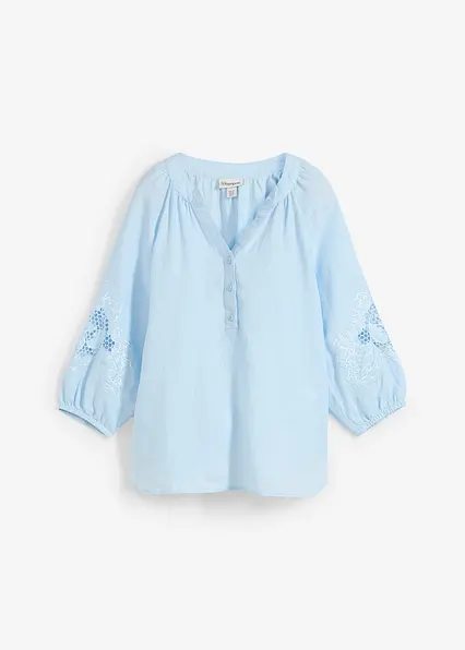 Tunika aus reinem Leinen, mit Lochstickerei in blau von vorne - bonprix Tunika aus reinem Leinen, mit Lochstickerei in blau von vorne - bonprix