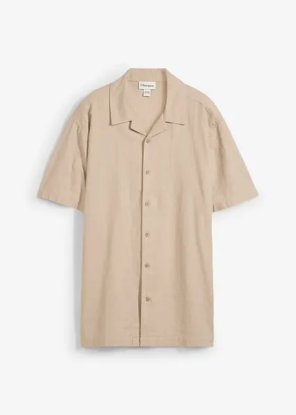Kurzarmhemd aus luftigem Leinen-Mix, Loose Fit in beige von vorne - bonprix Kurzarmhemd aus luftigem Leinen-Mix, Loose Fit in beige von vorne - bonprix