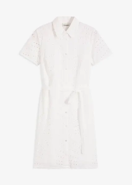 Hemdblusenkleid aus reiner Baumwolle in weiß von vorne - bonprix Hemdblusenkleid aus reiner Baumwolle in weiß von vorne - bonprix
