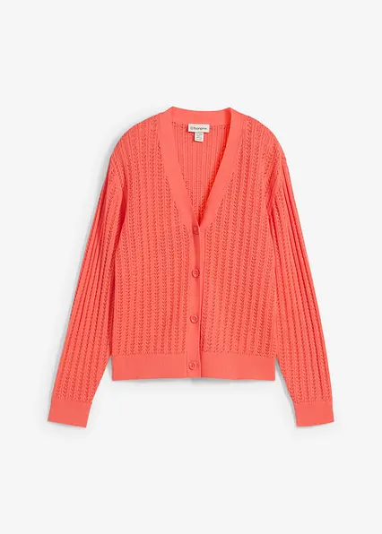 Ajour-Strickjacke mit Leinenanteil in pink von vorne - bonprix Ajour-Strickjacke mit Leinenanteil in pink von vorne - bonprix