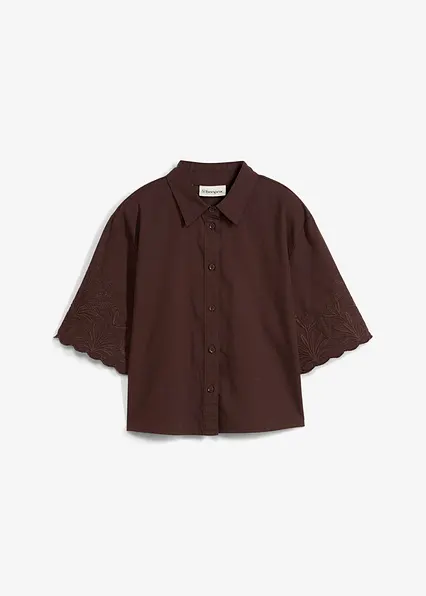 verkürzte Hemdbluse mit Seidenanteil in braun von vorne - bonprix verkürzte Hemdbluse mit Seidenanteil in braun von vorne - bonprix
