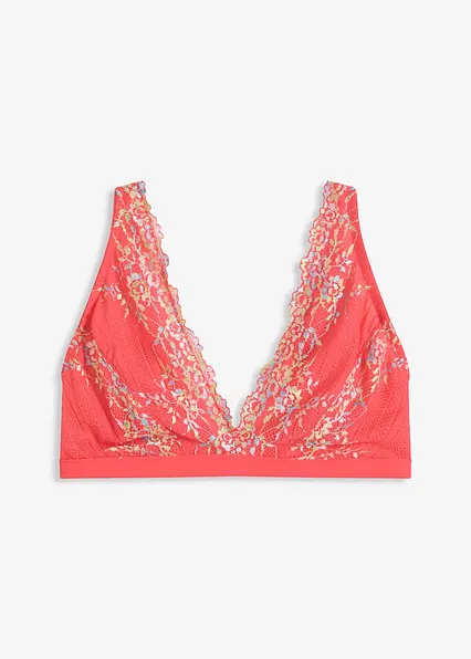 Bralette ohne Bügel mit mehrfarbiger Spitze in pink von vorne - bonprix Bralette ohne Bügel mit mehrfarbiger Spitze in pink von vorne - bonprix