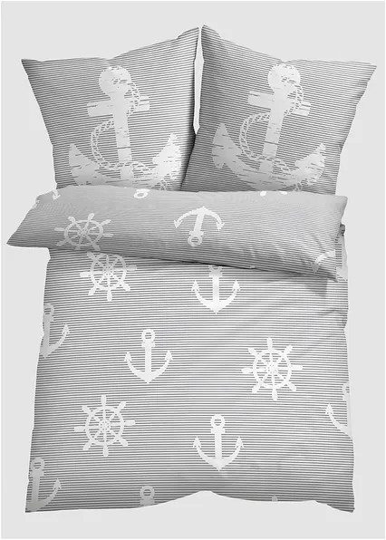 Bettwäsche mit maritimen Design in grau von vorne - bonprix Bettwäsche mit maritimen Design in grau von vorne - bonprix