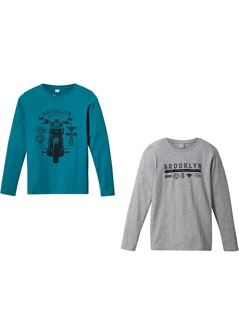 Langarmshirt mit Bio-Baumwolle (2er-Pack) in petrol von vorne - bonprix Langarmshirt mit Bio-Baumwolle (2er-Pack) in petrol von vorne - bonprix
