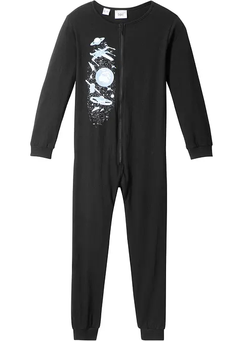 Schlafoverall mit Bio-Baumwolle in schwarz von vorne - bonprix Schlafoverall mit Bio-Baumwolle in schwarz von vorne - bonprix