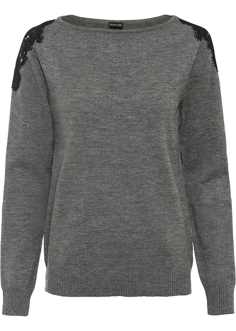Pullover mit Spitze in grau von vorne - bonprix Pullover mit Spitze in grau von vorne - bonprix