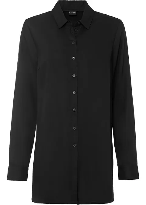Hemdbluse aus softer Viskose in schwarz von vorne - bonprix Hemdbluse aus softer Viskose in schwarz von vorne - bonprix