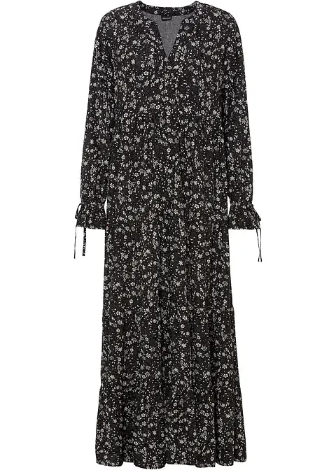 Bedrucktes Maxikleid aus nachhaltiger Viskose in schwarz von vorne - bonprix Bedrucktes Maxikleid aus nachhaltiger Viskose in schwarz von vorne - bonprix