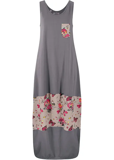 Maxi Baumwoll-Kleid in O-Form in grau von vorne - bonprix Maxi Baumwoll-Kleid in O-Form in grau von vorne - bonprix
