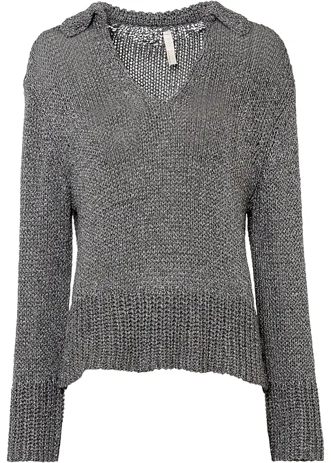 Strickpullover mit Kragen in schwarz von vorne - BODYFLIRT boutique Strickpullover mit Kragen in schwarz von vorne - BODYFLIRT boutique