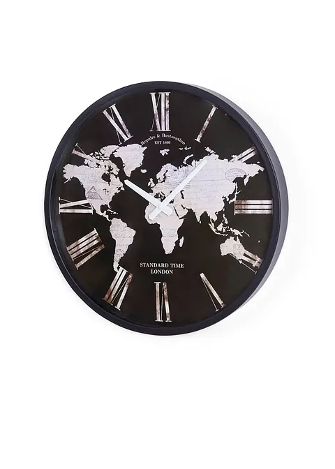 Wanduhr mit Weltkarten-Motiv in schwarz - bpc living bonprix collection Wanduhr mit Weltkarten-Motiv in schwarz - bpc living bonprix collection