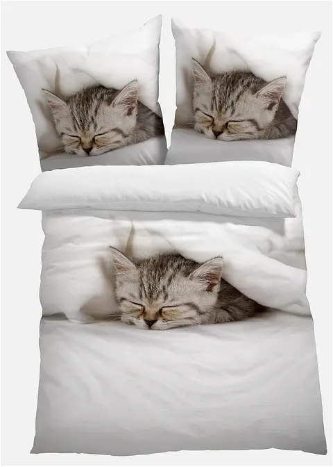 Wendebettwäsche mit Katze in weiß - bonprix Wendebettwäsche mit Katze in weiß - bonprix