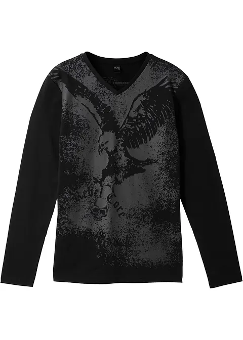 Jungen Langarmshirt aus Bio Baumwolle in schwarz von vorne - bonprix Jungen Langarmshirt aus Bio Baumwolle in schwarz von vorne - bonprix