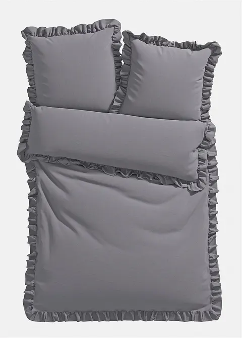 Bettwäsche mit Rüschen in grau von vorne - bonprix Bettwäsche mit Rüschen in grau von vorne - bonprix