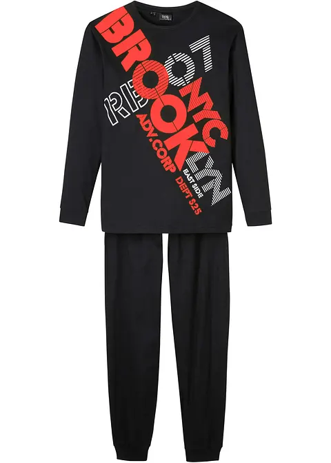 Pyjama mit Bio-Baumwolle (2-tlg. Set) in schwarz von vorne - bonprix Pyjama mit Bio-Baumwolle (2-tlg. Set) in schwarz von vorne - bonprix