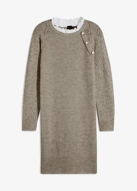 Strickkleid mit dekorativen Knöpfen in beige von vorne - bonprix Strickkleid mit dekorativen Knöpfen in beige von vorne - bonprix