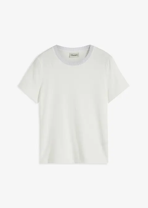 Shirt mit Strickbündchen und Glitzergarn in weiß von vorne - bonprix Shirt mit Strickbündchen und Glitzergarn in weiß von vorne - bonprix