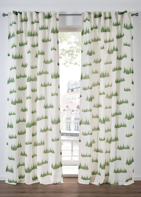 Gardine mit bedruckten Tannenbäumen (1er Pack) in grün - bonprix Gardine mit bedruckten Tannenbäumen (1er Pack) in grün - bonprix