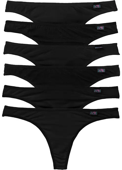 String mit Bio-Baumwolle (6er Pack) in schwarz von vorne - bonprix String mit Bio-Baumwolle (6er Pack) in schwarz von vorne - bonprix