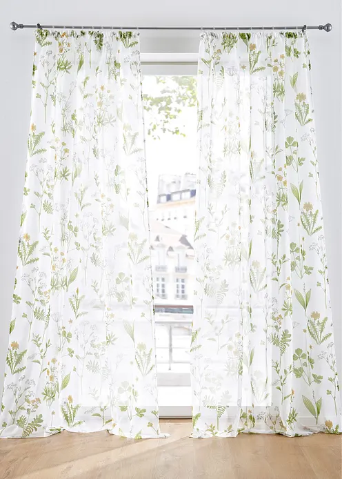 Gardine mit floralem Druck mit recyceltem Polyester (1er Pack) in grün - bonprix Gardine mit floralem Druck mit recyceltem Polyester (1er Pack) in grün - bonprix