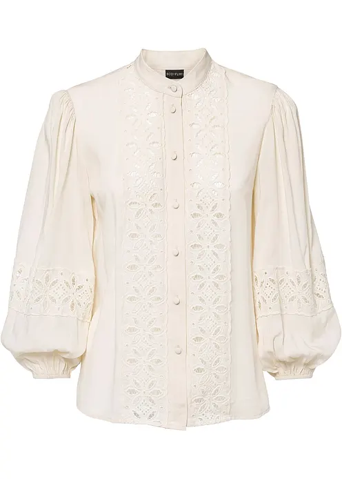 Bluse mit Spitze aus softem Viskose-Mix in weiß von vorne - bonprix Bluse mit Spitze aus softem Viskose-Mix in weiß von vorne - bonprix