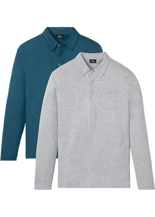 Poloshirts (2er Pack), Langarm in petrol von vorne - bonprix Poloshirts (2er Pack), Langarm in petrol von vorne - bonprix