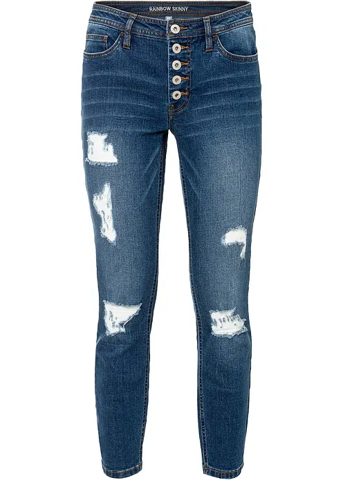 Skinny-Jeans, Mid Waist, Destroyed in blau von vorne - bonprix Skinny-Jeans, Mid Waist, Destroyed in blau von vorne - bonprix