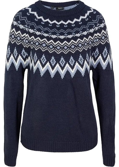 Hochgeschlossener Norweger-Pullover in blau von vorne - bonprix Hochgeschlossener Norweger-Pullover in blau von vorne - bonprix