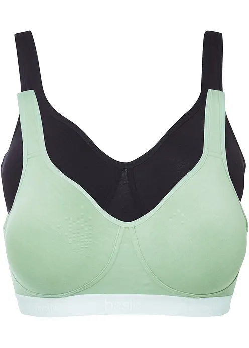 BH ohne Bügel mit Bio-Baumwolle (2er Pack) in grün von vorne - bonprix BH ohne Bügel mit Bio-Baumwolle (2er Pack) in grün von vorne - bonprix