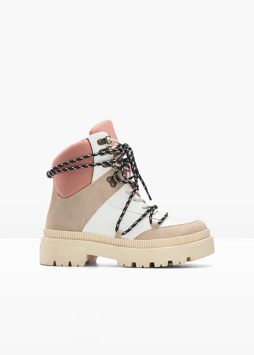 Gefütterte Schnürboots in beige von vorne - bonprix Gefütterte Schnürboots in beige von vorne - bonprix