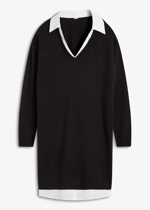 Strickkleid mit Blusen-Einsatz in schwarz von vorne - bonprix Strickkleid mit Blusen-Einsatz in schwarz von vorne - bonprix