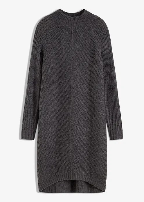 Strickkleid mit Vokuhila-Saum in grau von vorne - bonprix Strickkleid mit Vokuhila-Saum in grau von vorne - bonprix