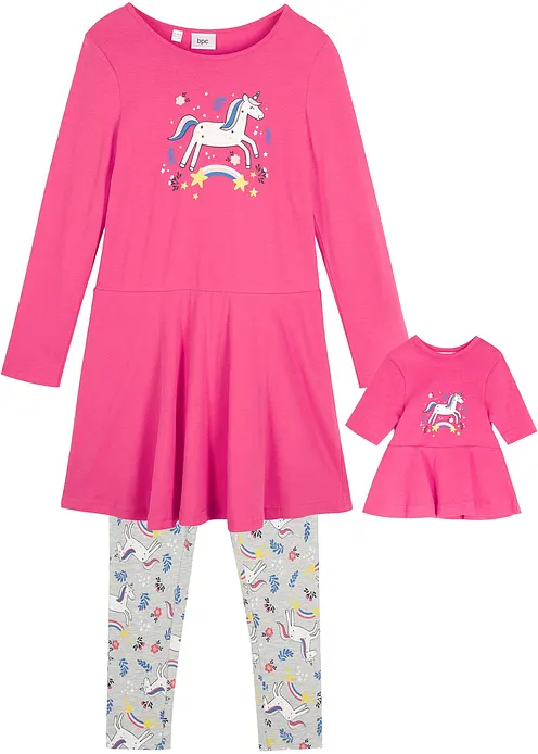 Jerseykleid + Leggings mit Puppenkleid (3-tlg. Set) in pink von vorne - bonprix Jerseykleid + Leggings mit Puppenkleid (3-tlg. Set) in pink von vorne - bonprix