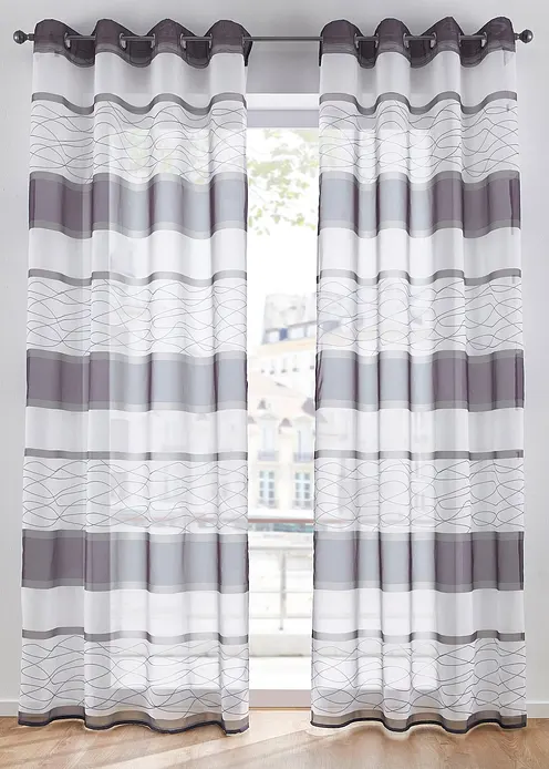 Transparente Gardine mit Querstreifen Druck (1er Pack) in grau - bonprix Transparente Gardine mit Querstreifen Druck (1er Pack) in grau - bonprix