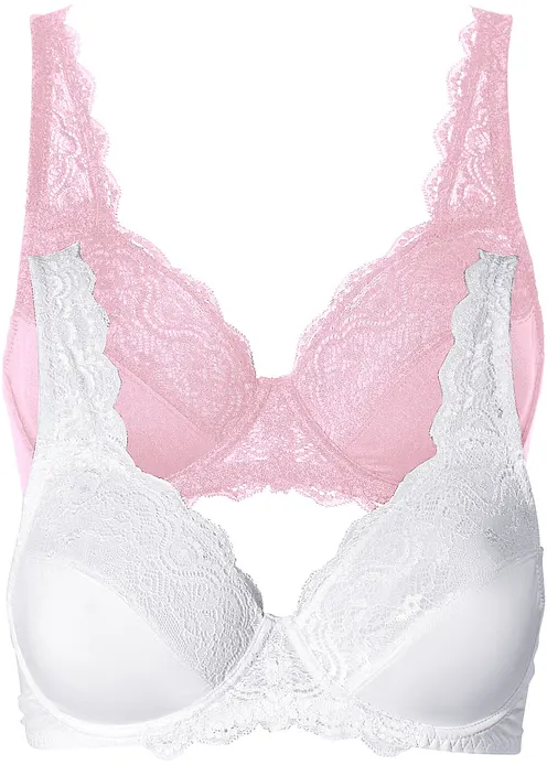 Bügel-BH mit zarter Spitze (2er Pack) in rosa von vorne - bonprix Bügel-BH mit zarter Spitze (2er Pack) in rosa von vorne - bonprix