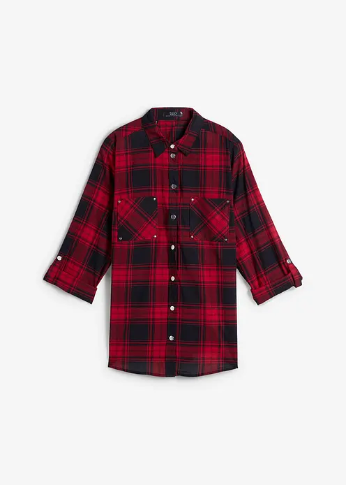 Karierte Hemdbluse aus reiner Baumwolle in rot von vorne - bonprix Karierte Hemdbluse aus reiner Baumwolle in rot von vorne - bonprix