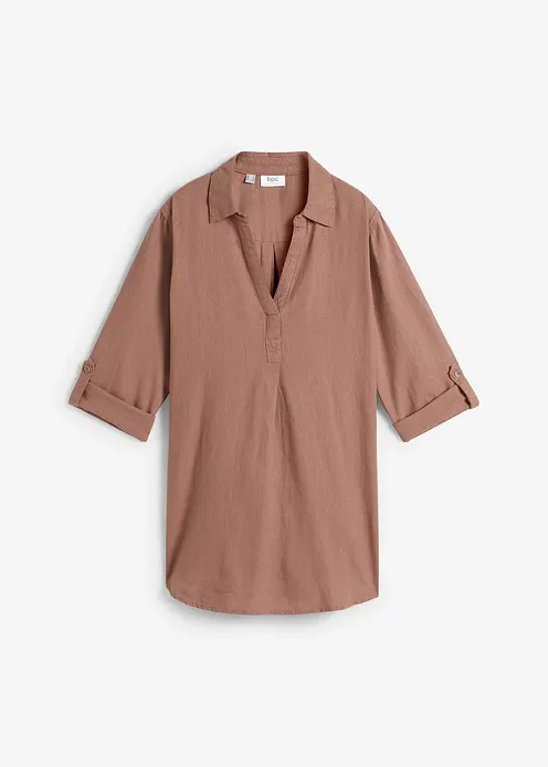 Leinen-Bluse, 3/4-Arm in braun von vorne - bonprix Leinen-Bluse, 3/4-Arm in braun von vorne - bonprix