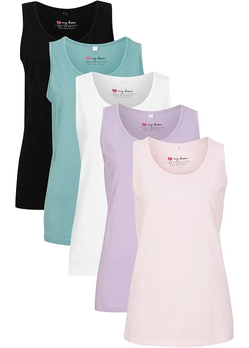 Long-Top aus reiner Baumwolle (5er Pack) in lila von vorne - bonprix Long-Top aus reiner Baumwolle (5er Pack) in lila von vorne - bonprix