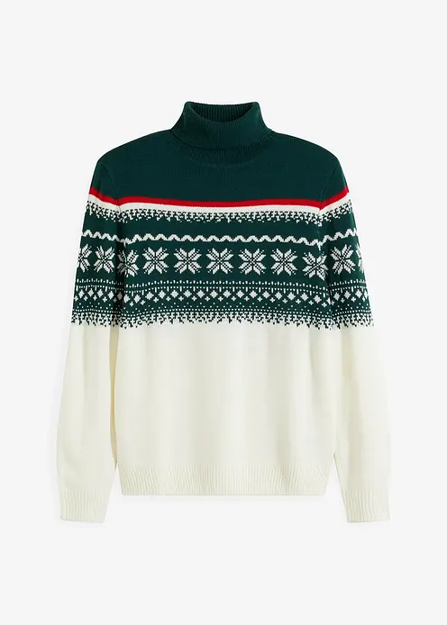 Norweger-Pullover mit Rollkragen in weiß von vorne - bonprix Norweger-Pullover mit Rollkragen in weiß von vorne - bonprix