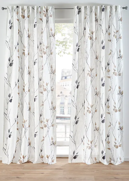 Vorhang mit Zweigen mit recyceltem Polyester (1er Pack) in weiß - bonprix Vorhang mit Zweigen mit recyceltem Polyester (1er Pack) in weiß - bonprix
