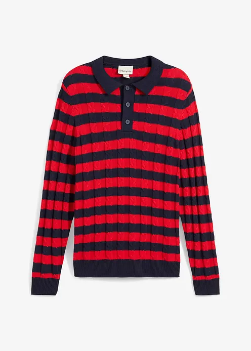 Zopfstrick-Pullover mit Polokragen in blau von vorne - bonprix Zopfstrick-Pullover mit Polokragen in blau von vorne - bonprix