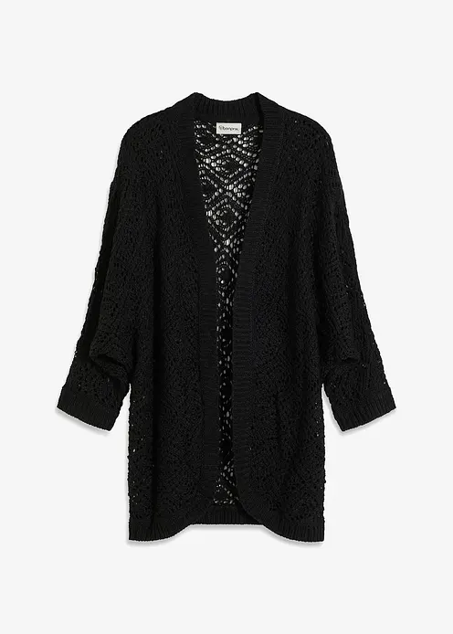 Ajour-Strickjacke in schwarz von vorne - bonprix Ajour-Strickjacke in schwarz von vorne - bonprix