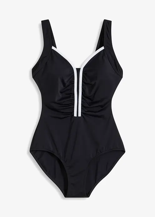 Badeanzug mit Paspel in schwarz von vorne - bonprix Badeanzug mit Paspel in schwarz von vorne - bonprix