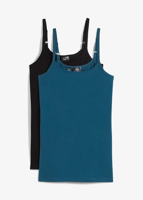 Spaghettiträger-Top aus reiner Bio Baumwolle, (2er-Pack) in petrol von vorne - bonprix Spaghettiträger-Top aus reiner Bio Baumwolle, (2er-Pack) in petrol von vorne - bonprix