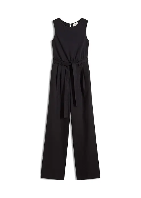 Jumpsuit aus Jersey-Leinen-Mix in schwarz von vorne - bonprix Jumpsuit aus Jersey-Leinen-Mix in schwarz von vorne - bonprix