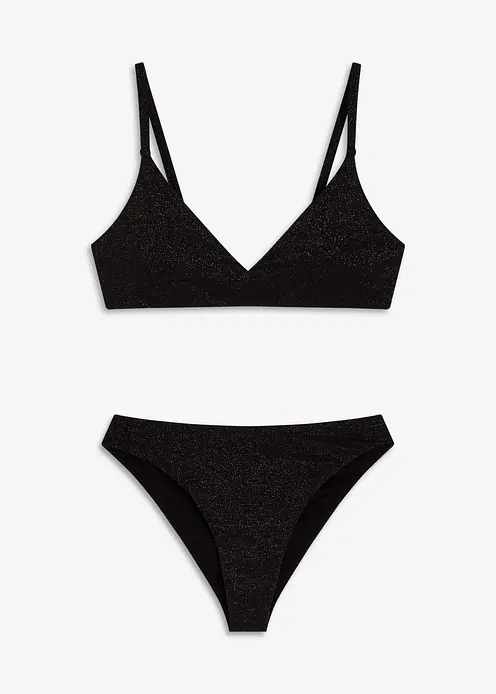 Bustier Bikini (2-tlg.Set) mit Glanzfäden in schwarz von vorne - bonprix Bustier Bikini (2-tlg.Set) mit Glanzfäden in schwarz von vorne - bonprix